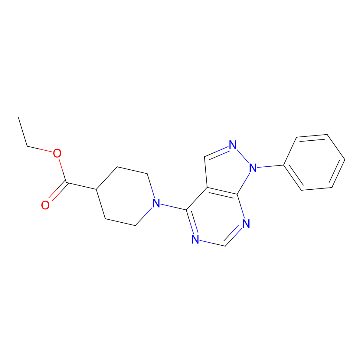 ethyl 1-(1-phenyl-1H-pyrazolo[3,4-d]pyrimidin-4-yl)piperidine-4-carboxylate molecular structure, CAS 393845-35-7