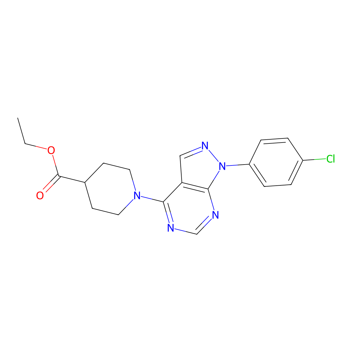 Ethyl 1-[1-(4-chlorophenyl)pyrazolo[3,4-d]pyrimidin-4-yl]piperidine-4-carboxylate molecular structure, CAS 393845-36-8