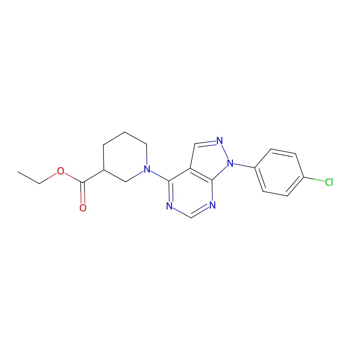 ethyl 1-[1-(4-chlorophenyl)-1H-pyrazolo[3,4-d]pyrimidin-4-yl]piperidine-3-carboxylate molecular structure, CAS 393845-41-5