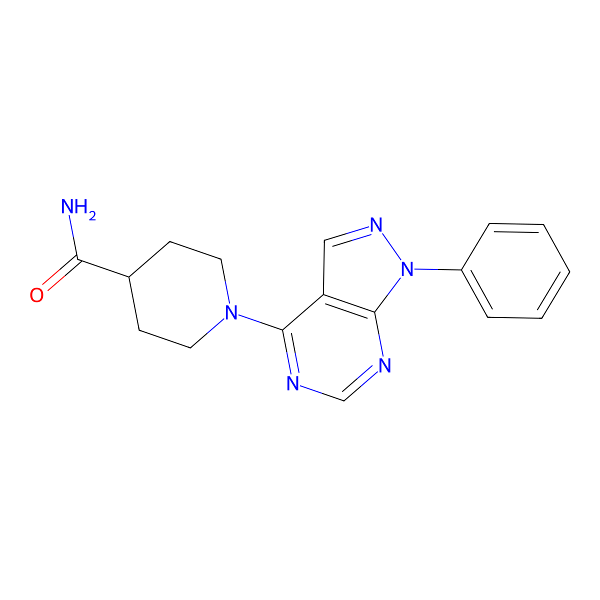 1-(1-Phenylpyrazolo[3,4-d]pyrimidin-4-yl)piperidine-4-carboxamide molecular structure, CAS 393845-44-8