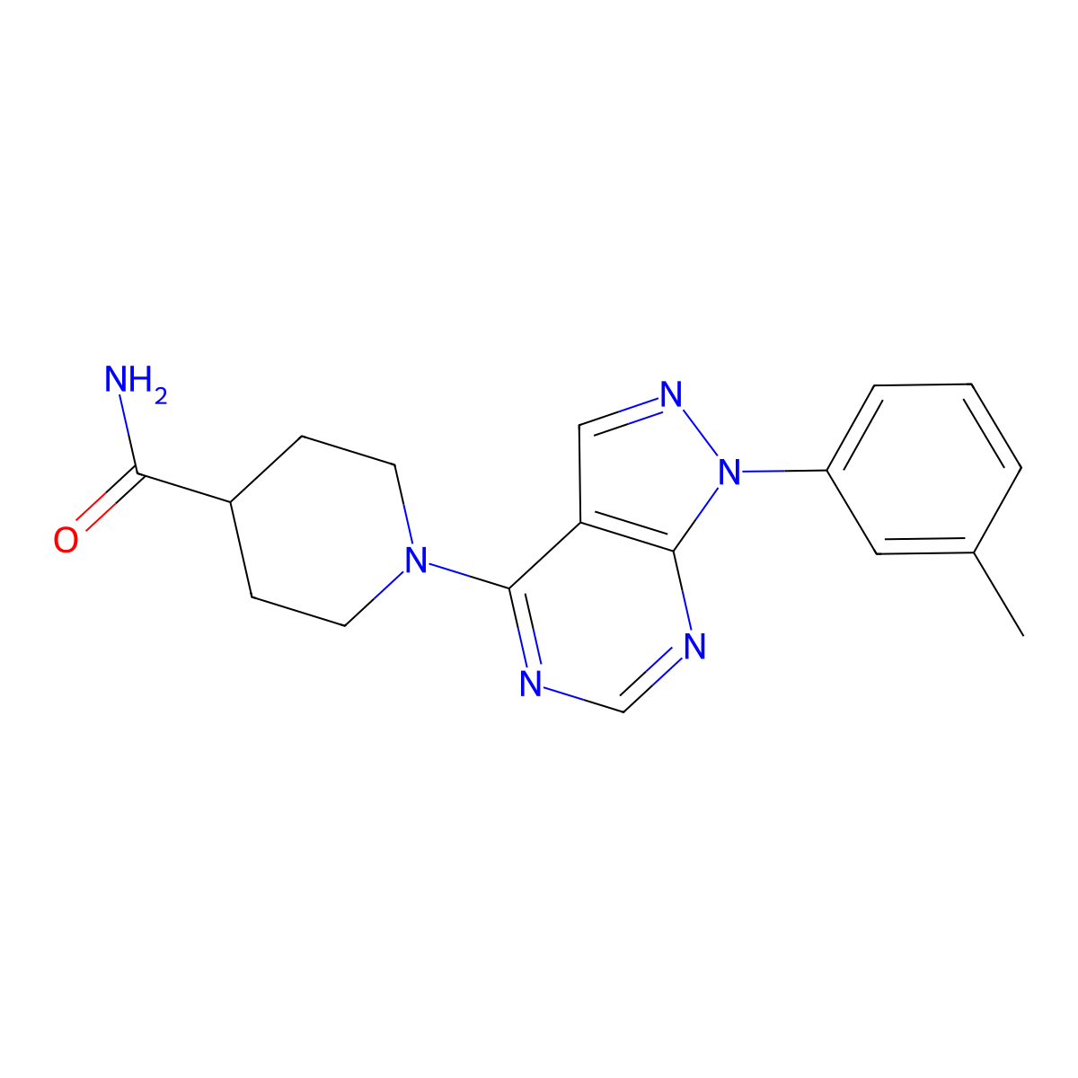 1-[1-(3-methylphenyl)-1H-pyrazolo[3,4-d]pyrimidin-4-yl]piperidine-4-carboxamide molecular structure, CAS 393845-47-1