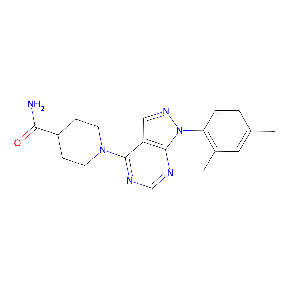 1-[1-(2,4-dimethylphenyl)-1H-pyrazolo[3,4-d]pyrimidin-4-yl]piperidine-4-carboxamide molecular structure, CAS 393845-48-2