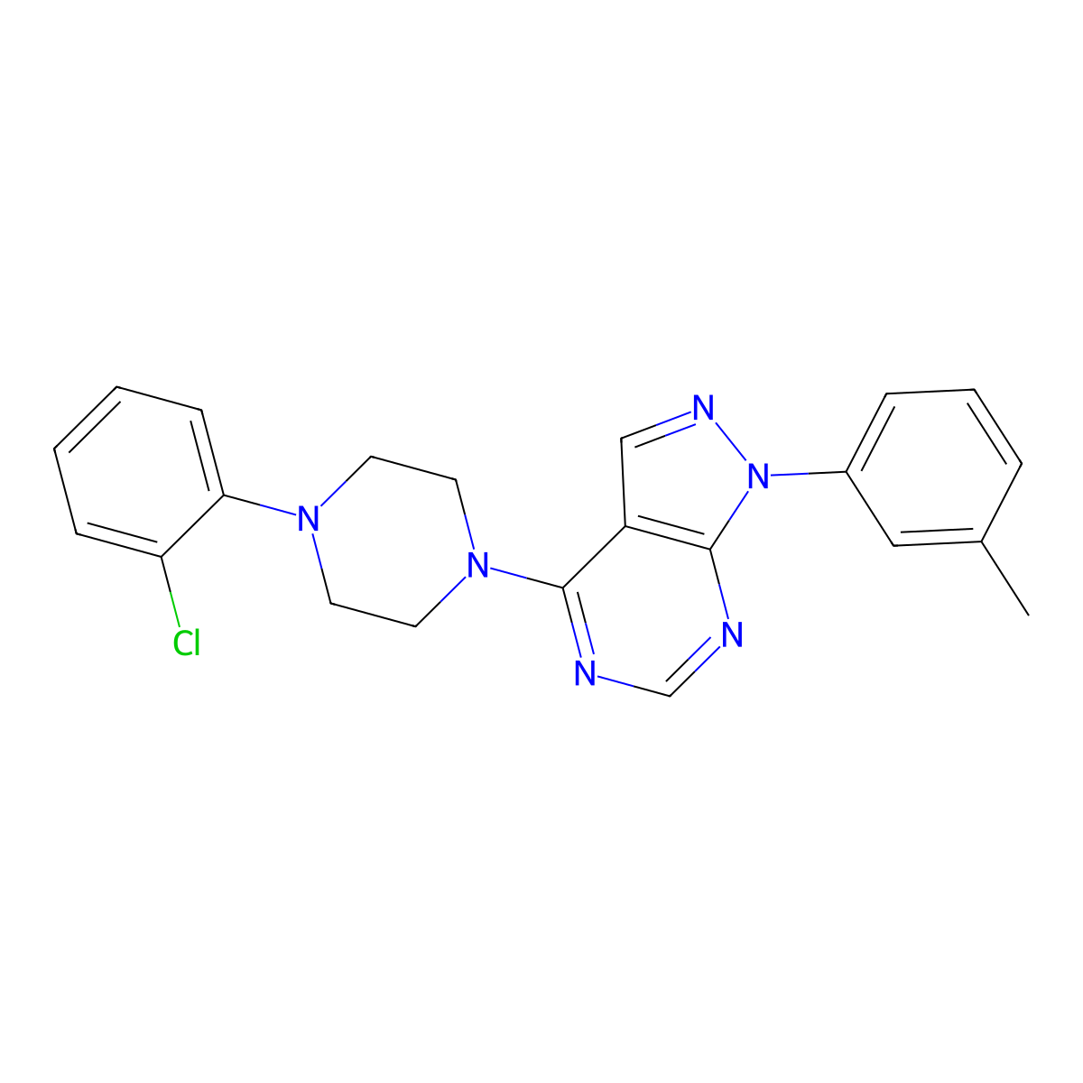4-[4-(2-Chlorophenyl)piperazin-1-yl]-1-(3-methylphenyl)pyrazolo[3,4-d]pyrimidine molecular structure, CAS 393845-71-1