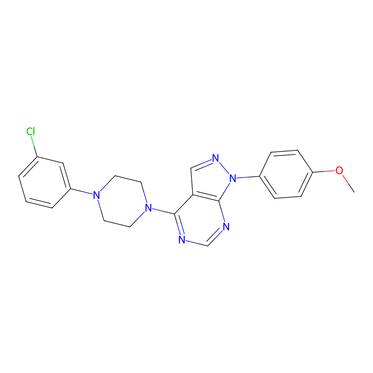 4-[4-(3-chlorophenyl)piperazin-1-yl]-1-(4-methoxyphenyl)-1H-pyrazolo[3,4-d]pyrimidine molecular structure, CAS 393845-74-4