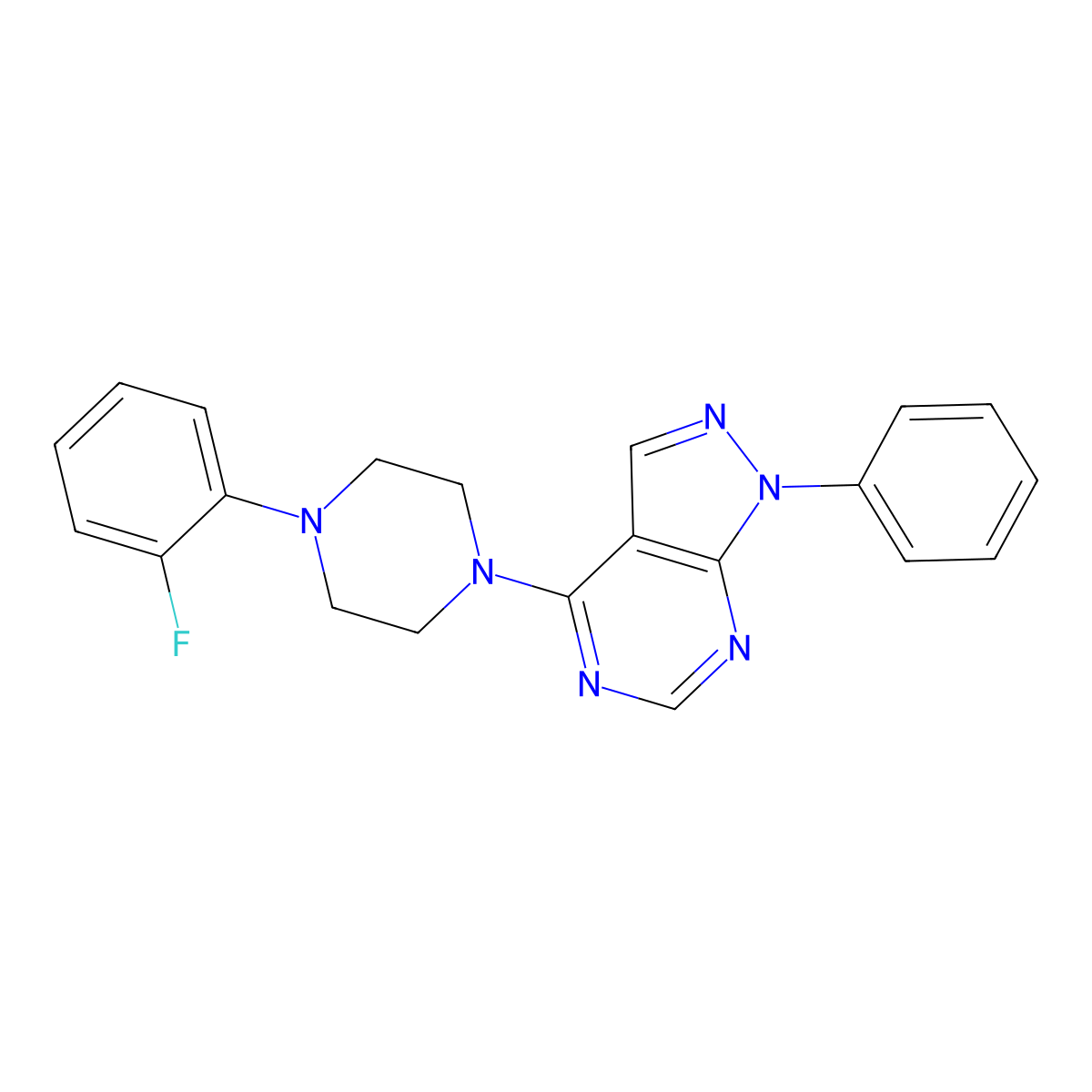 4-[4-(2-Fluorophenyl)piperazin-1-yl]-1-phenylpyrazolo[3,4-d]pyrimidine molecular structure, CAS 393845-77-7