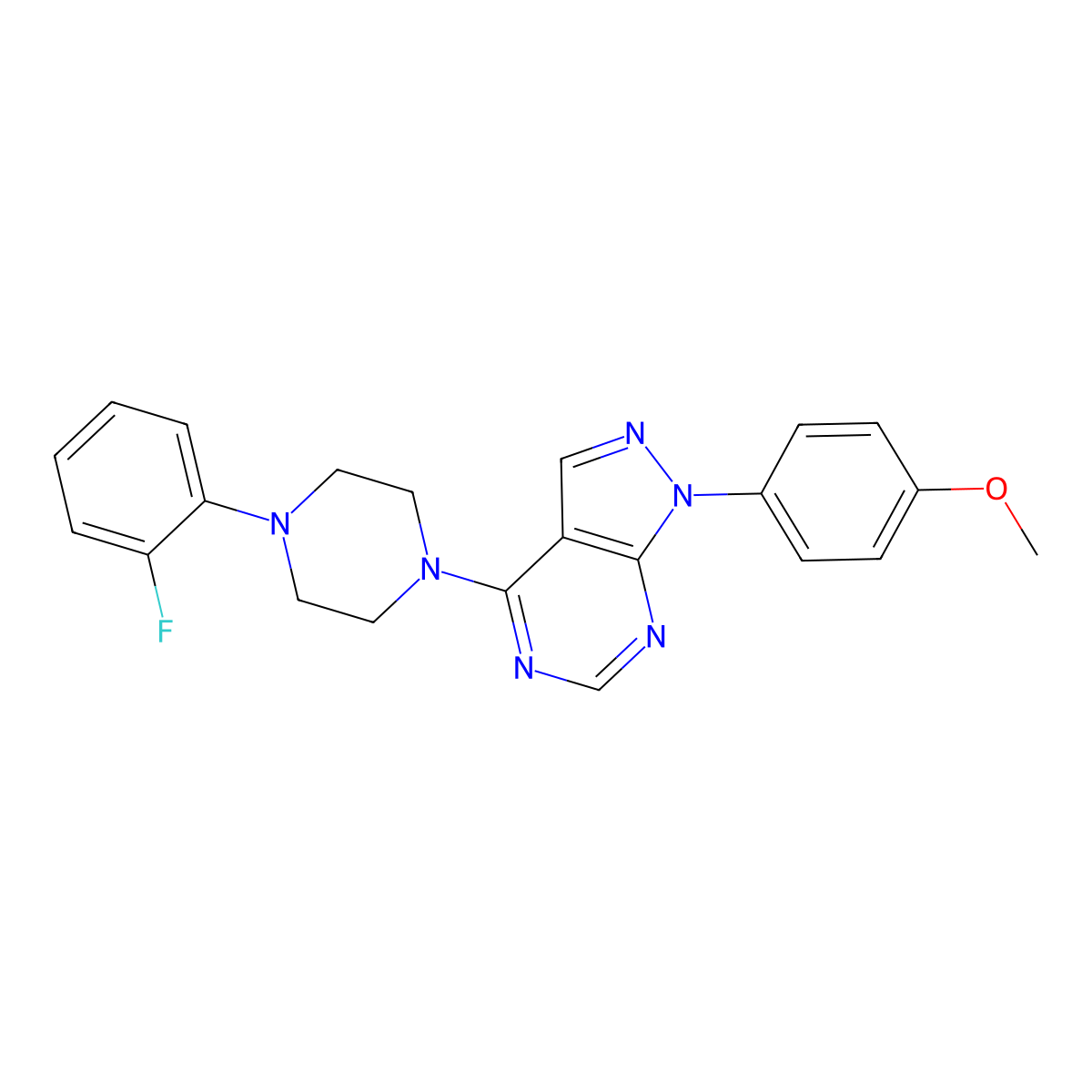 4-[4-(2-Fluorophenyl)piperazin-1-yl]-1-(4-methoxyphenyl)pyrazolo[3,4-d]pyrimidine molecular structure, CAS 393845-79-9