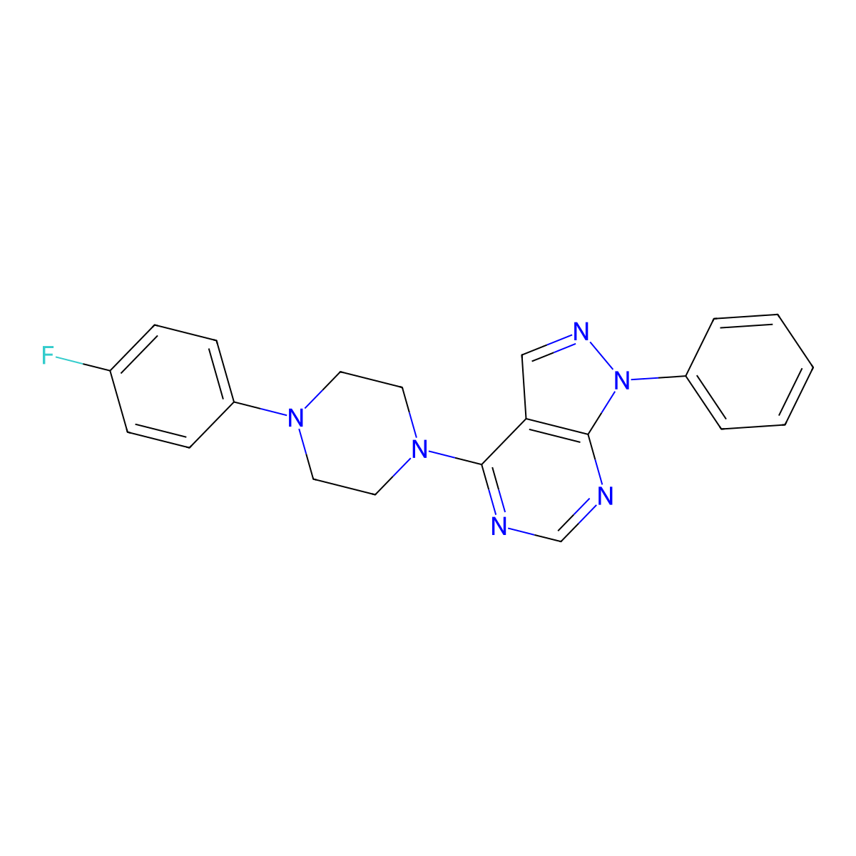 4-(4-(4-fluorophenyl)piperazin-1-yl)-1-phenyl-1H-pyrazolo[3,4-d]pyrimidine molecular structure, CAS 393845-82-4
