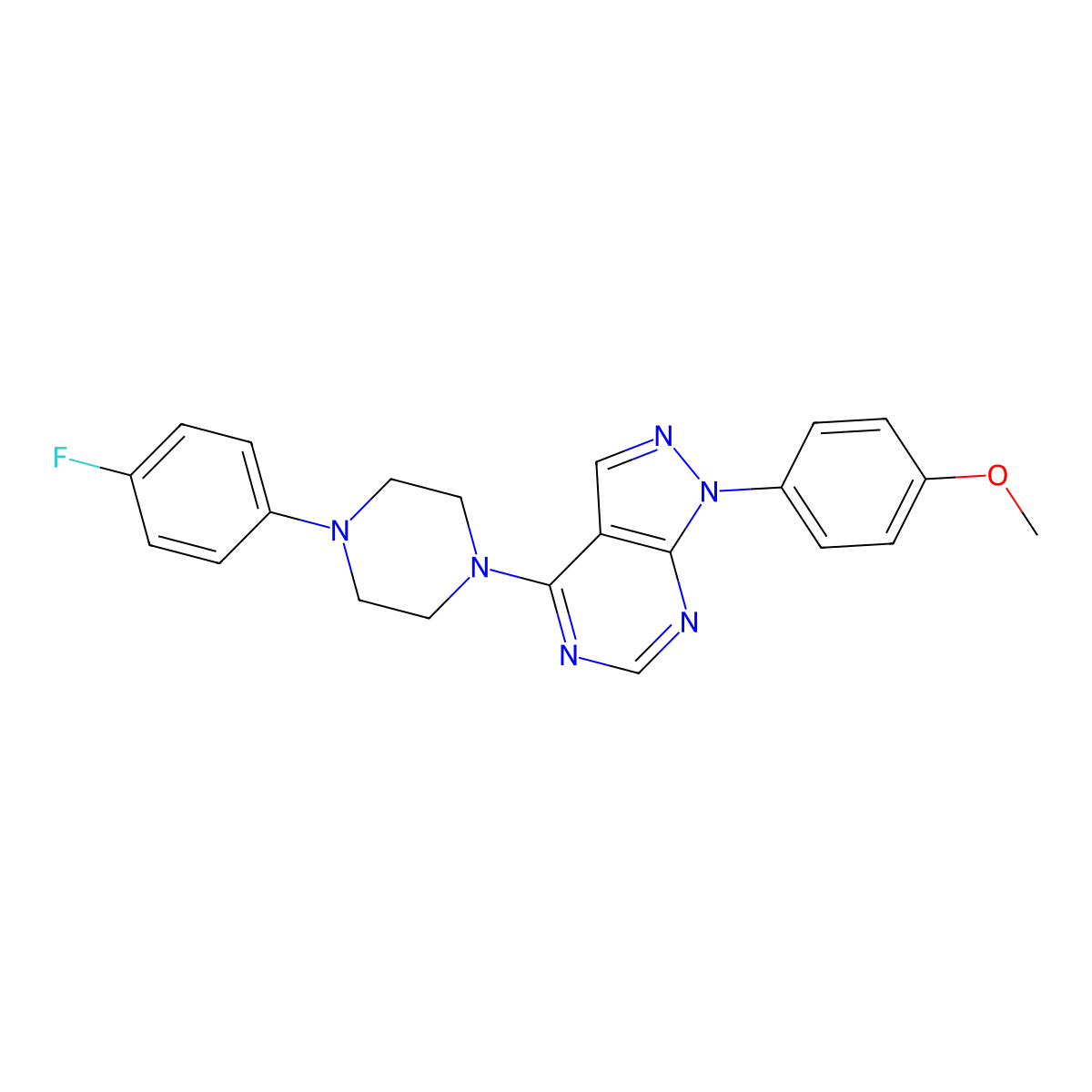 4-[4-(4-fluorophenyl)piperazin-1-yl]-1-(4-methoxyphenyl)-1H-pyrazolo[3,4-d]pyrimidine molecular structure, CAS 393845-84-6