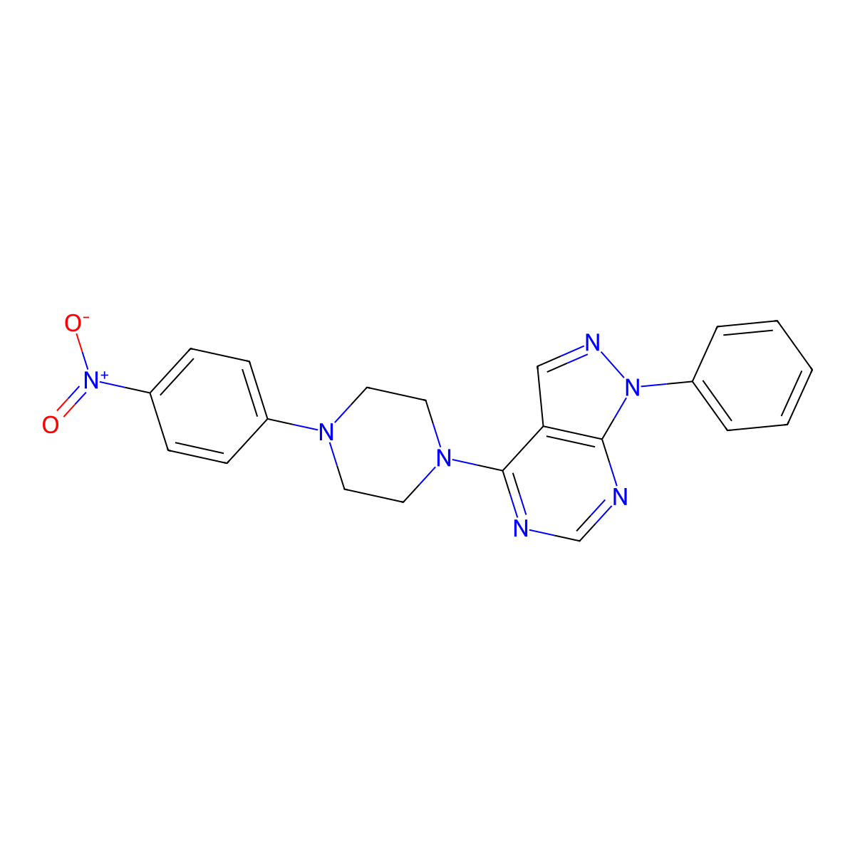 4-[4-(4-Nitrophenyl)piperazin-1-yl]-1-phenylpyrazolo[3,4-d]pyrimidine molecular structure, CAS 393845-87-9