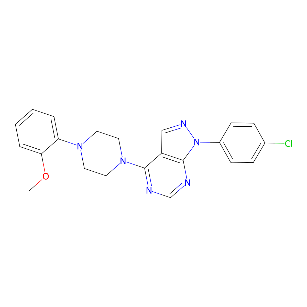 1-(4-chlorophenyl)-4-[4-(2-methoxyphenyl)piperazin-1-yl]-1H-pyrazolo[3,4-d]pyrimidine molecular structure, CAS 393845-93-7