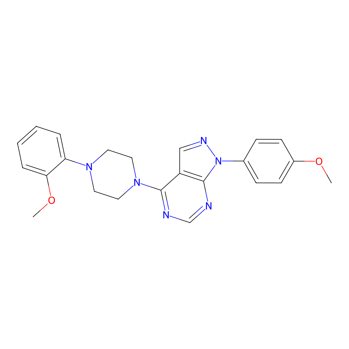 1-(4-methoxyphenyl)-4-[4-(2-methoxyphenyl)piperazin-1-yl]-1H-pyrazolo[3,4-d]pyrimidine molecular structure, CAS 393845-94-8
