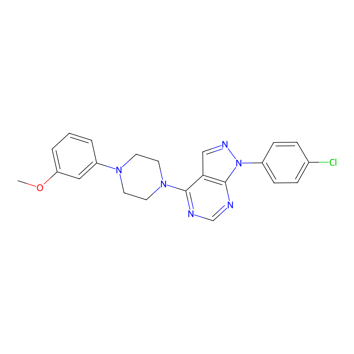 1-(4-chlorophenyl)-4-[4-(3-methoxyphenyl)piperazin-1-yl]-1H-pyrazolo[3,4-d]pyrimidine molecular structure, CAS 393845-98-2