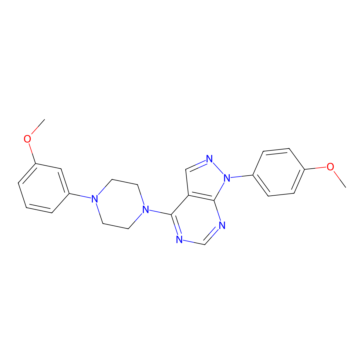 1-(4-methoxyphenyl)-4-[4-(3-methoxyphenyl)piperazin-1-yl]-1H-pyrazolo[3,4-d]pyrimidine molecular structure, CAS 393845-99-3