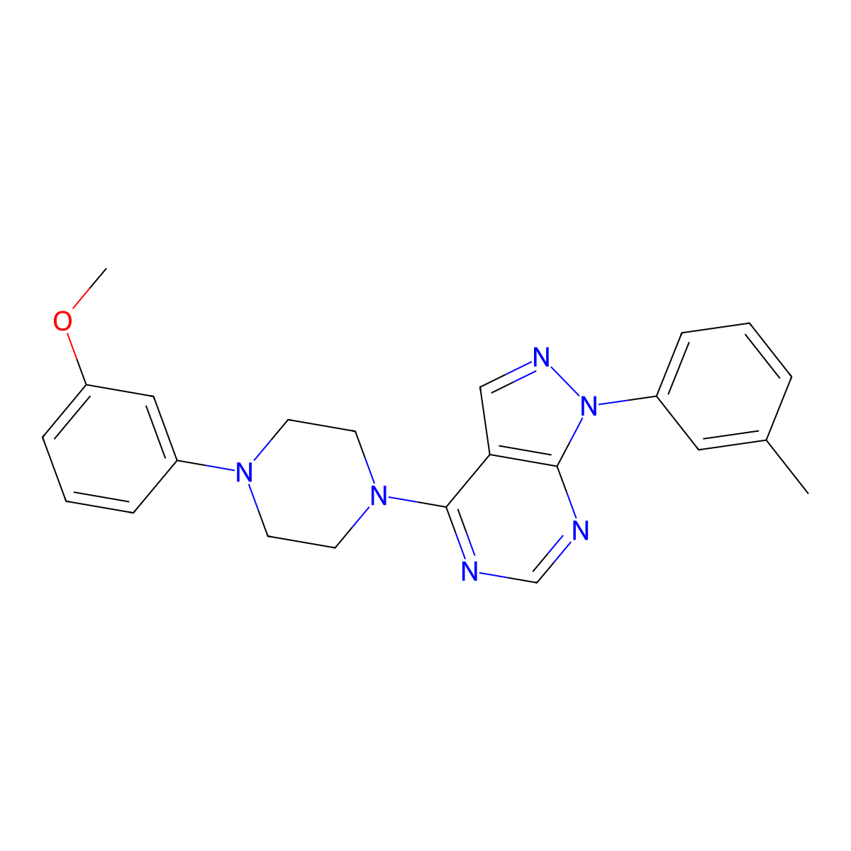 4-[4-(3-methoxyphenyl)piperazin-1-yl]-1-(3-methylphenyl)-1H-pyrazolo[3,4-d]pyrimidine molecular structure, CAS 393846-00-9