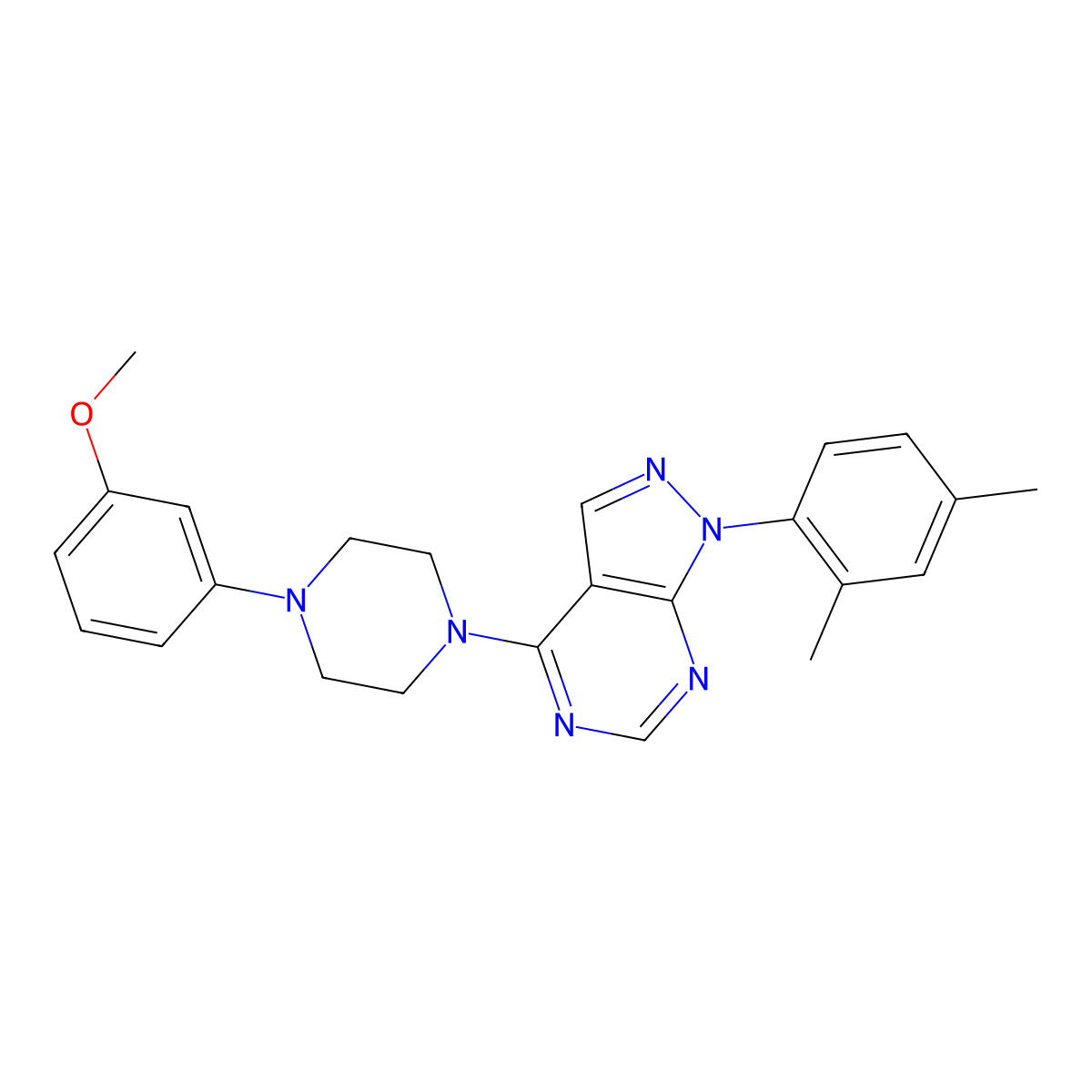 1-(2,4-Dimethylphenyl)-4-[4-(3-methoxyphenyl)piperazin-1-yl]pyrazolo[3,4-d]pyrimidine molecular structure, CAS 393846-01-0