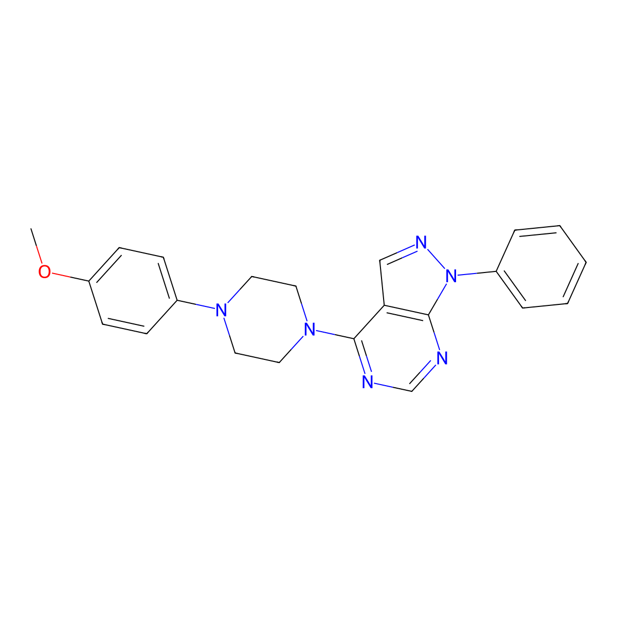 4-(4-(4-methoxyphenyl)piperazin-1-yl)-1-phenyl-1H-pyrazolo[3,4-d]pyrimidine molecular structure, CAS 393846-02-1
