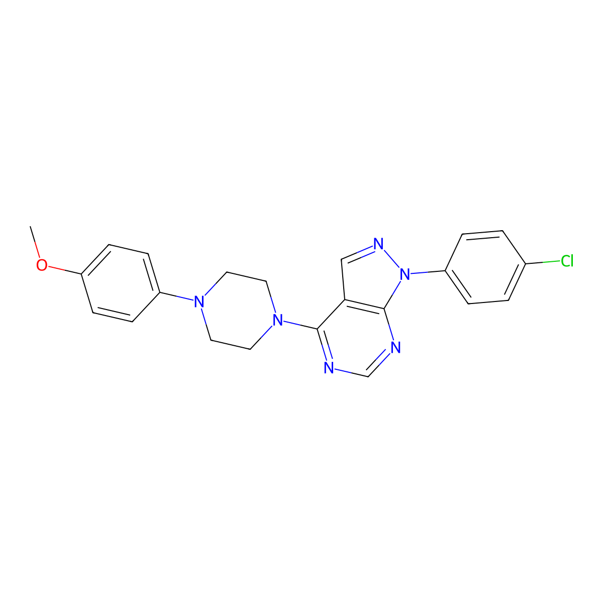 1-(4-Chlorophenyl)-4-[4-(4-methoxyphenyl)piperazin-1-yl]pyrazolo[3,4-d]pyrimidine molecular structure, CAS 393846-03-2