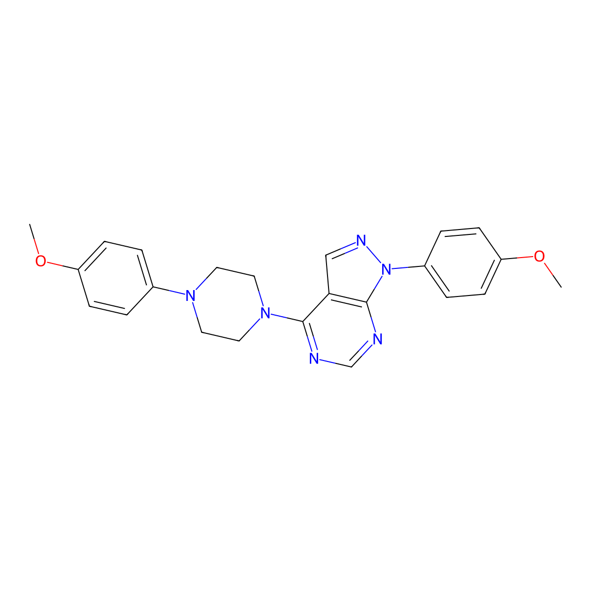 1-(4-methoxyphenyl)-4-[4-(4-methoxyphenyl)piperazin-1-yl]-1H-pyrazolo[3,4-d]pyrimidine molecular structure, CAS 393846-04-3