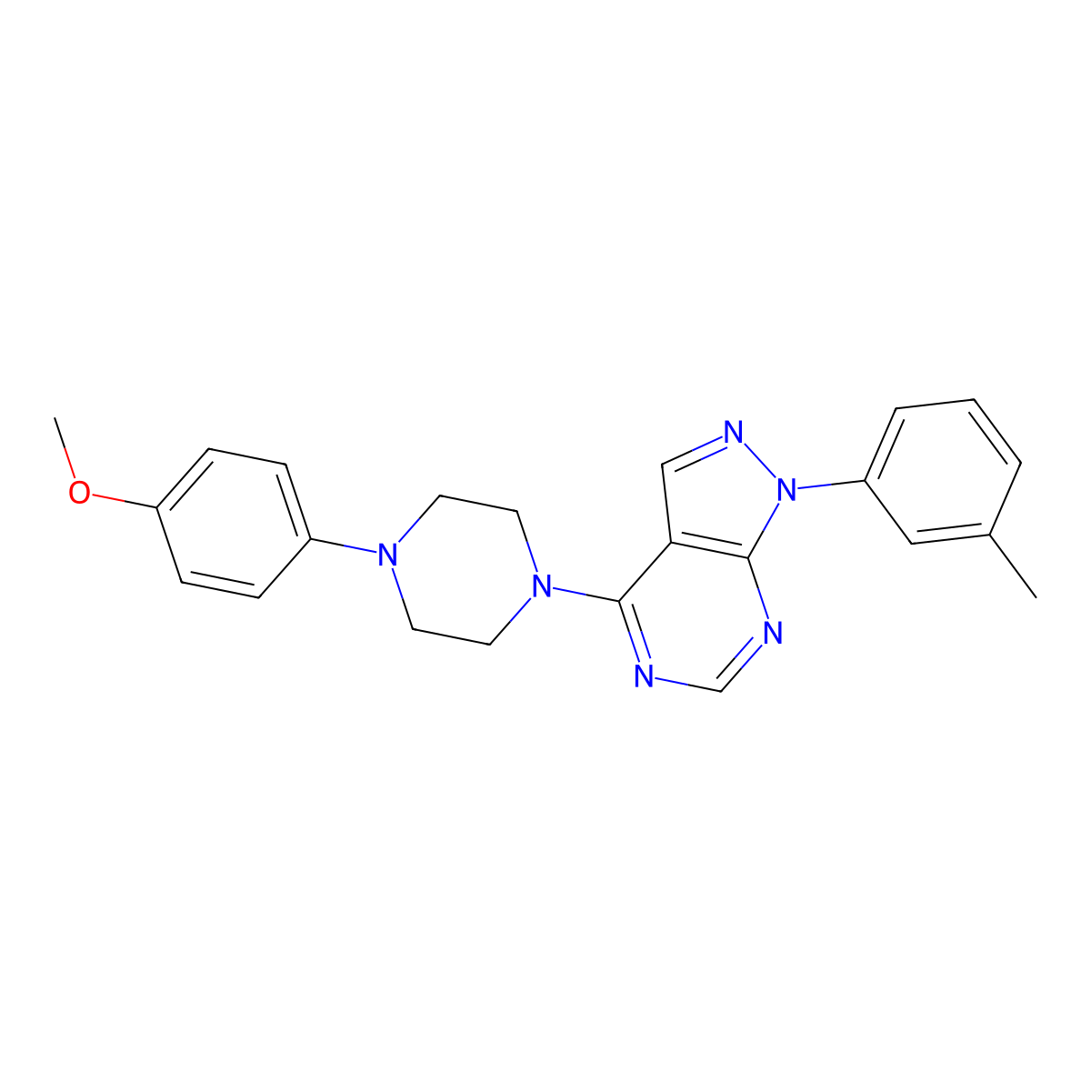 4-(4-(4-methoxyphenyl)piperazin-1-yl)-1-(m-tolyl)-1H-pyrazolo[3,4-d]pyrimidine molecular structure, CAS 393846-05-4