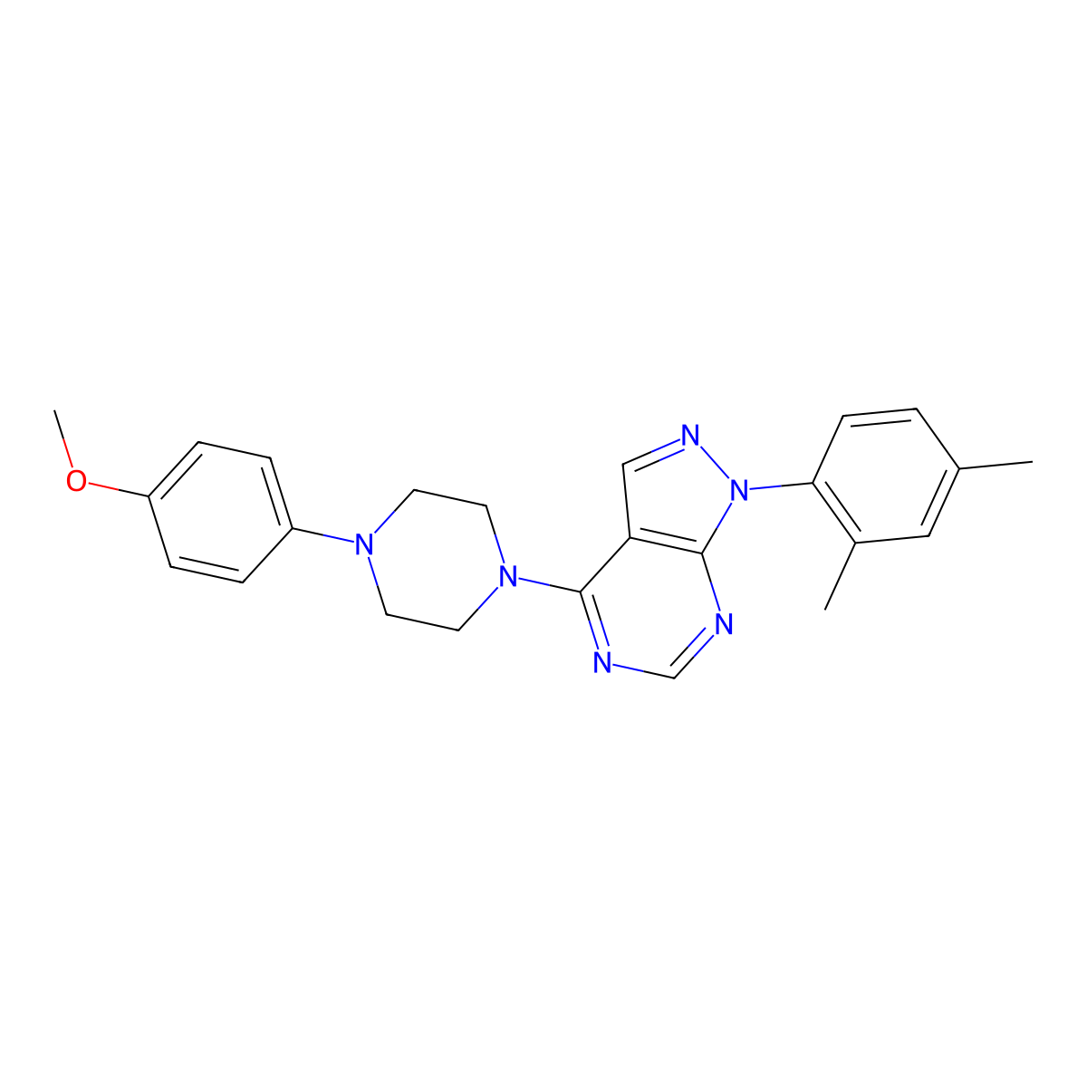 1-(2,4-Dimethylphenyl)-4-[4-(4-methoxyphenyl)piperazin-1-yl]pyrazolo[3,4-d]pyrimidine molecular structure, CAS 393846-07-6