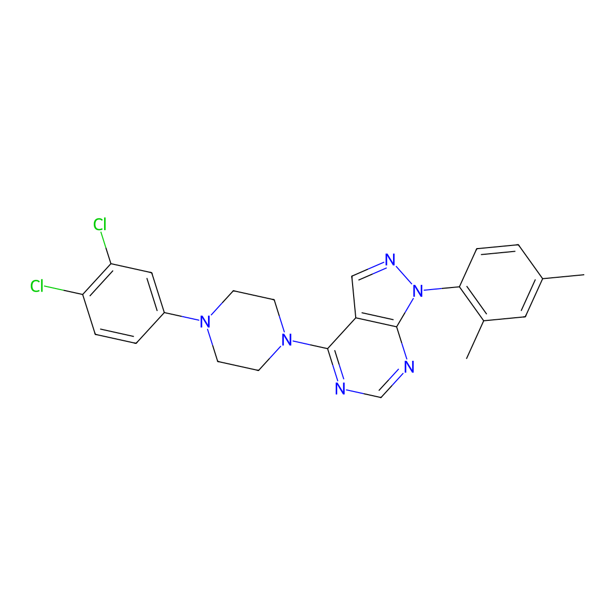 4-[4-(3,4-dichlorophenyl)piperazin-1-yl]-1-(2,4-dimethylphenyl)-1H-pyrazolo[3,4-d]pyrimidine molecular structure, CAS 393846-17-8