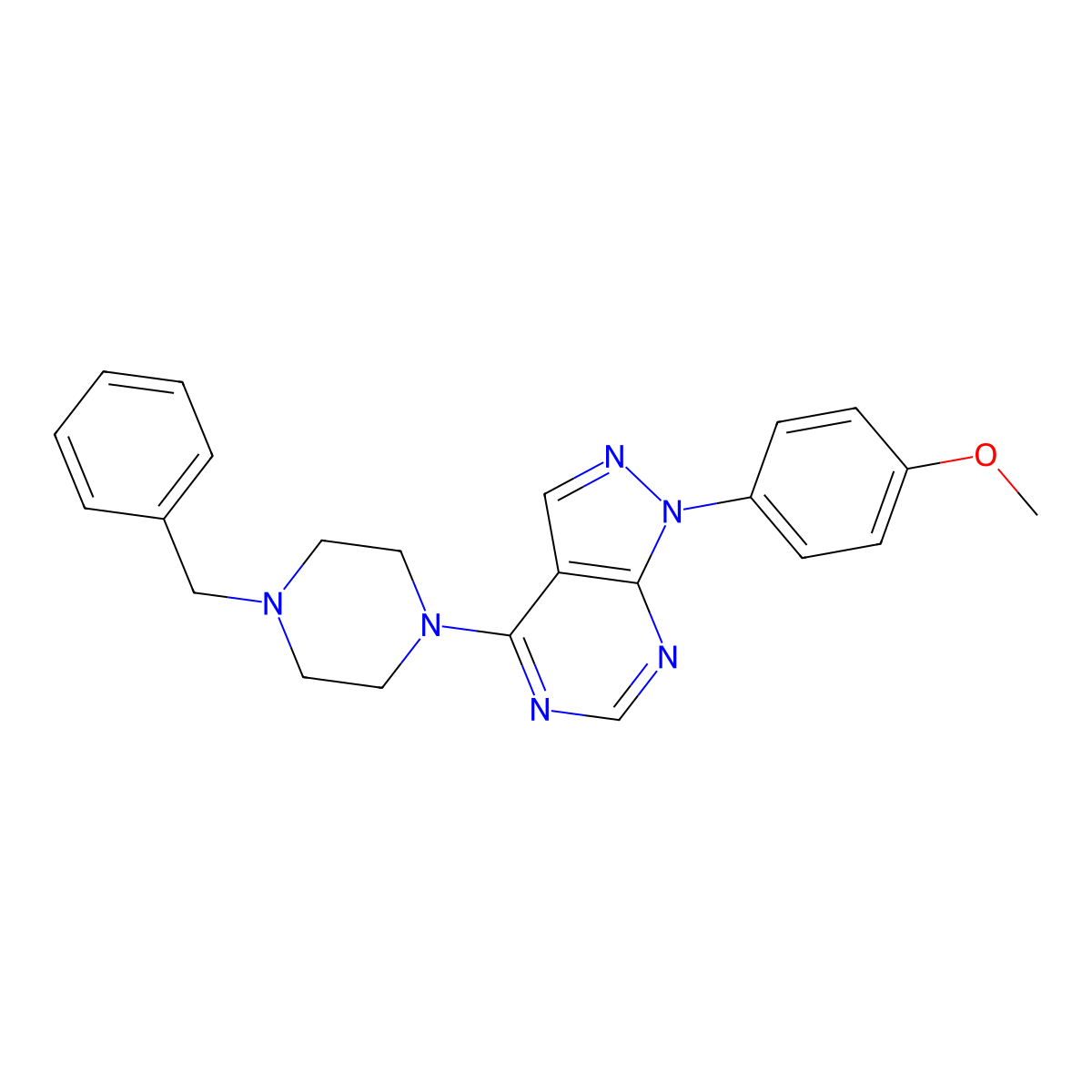 4-(4-Benzylpiperazin-1-yl)-1-(4-methoxyphenyl)pyrazolo[3,4-d]pyrimidine molecular structure, CAS 393846-31-6