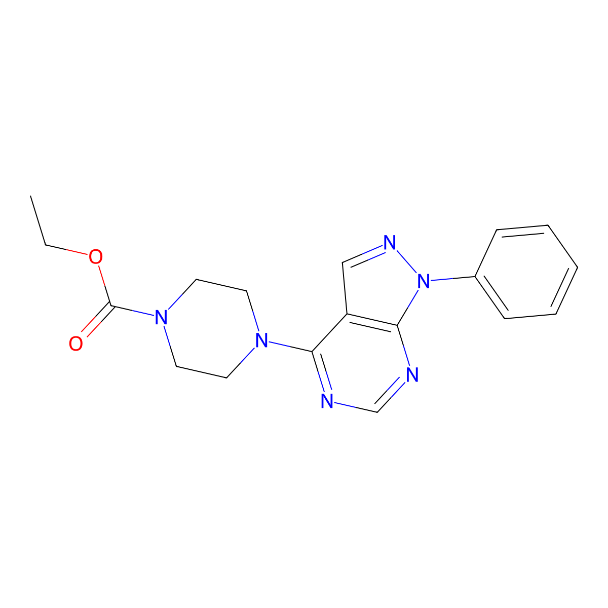 ethyl 4-(1-phenyl-1H-pyrazolo[3,4-d]pyrimidin-4-yl)piperazine-1-carboxylate molecular structure, CAS 393846-37-2