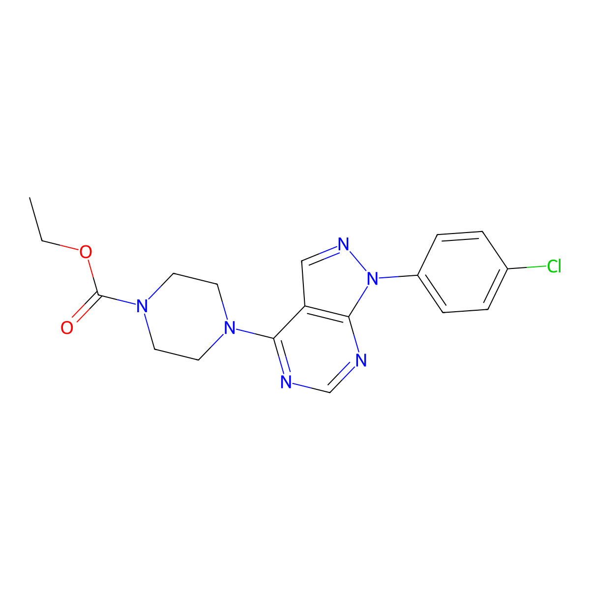 ethyl 4-[1-(4-chlorophenyl)-1H-pyrazolo[3,4-d]pyrimidin-4-yl]piperazine-1-carboxylate molecular structure, CAS 393846-39-4