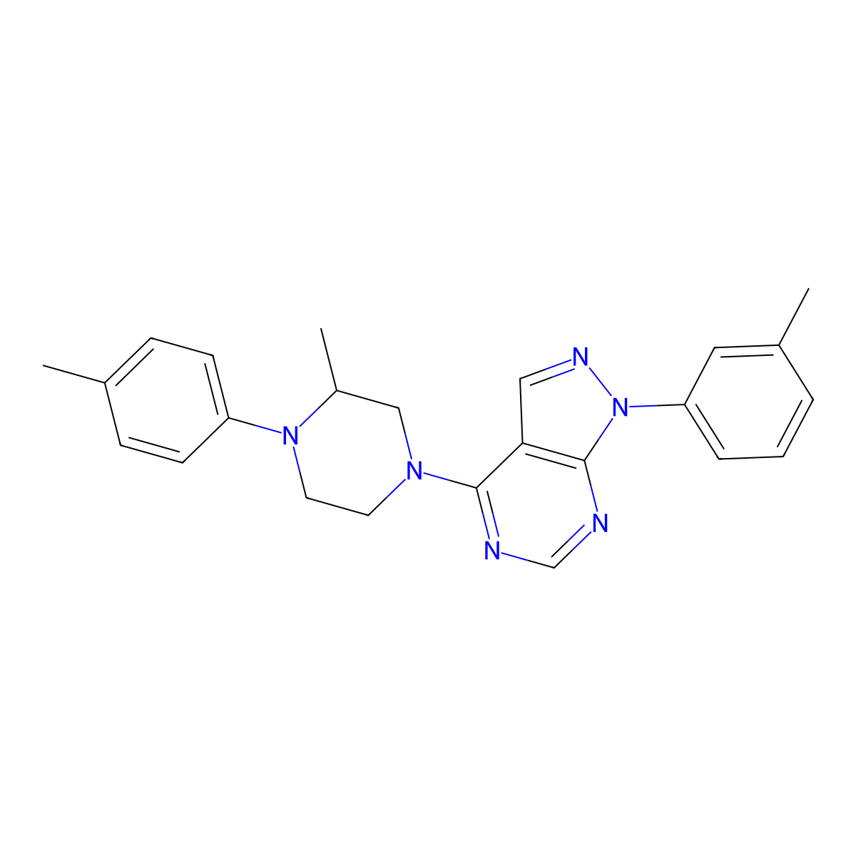 4-[3-methyl-4-(4-methylphenyl)piperazin-1-yl]-1-(3-methylphenyl)-1H-pyrazolo[3,4-d]pyrimidine molecular structure, CAS 393846-71-4
