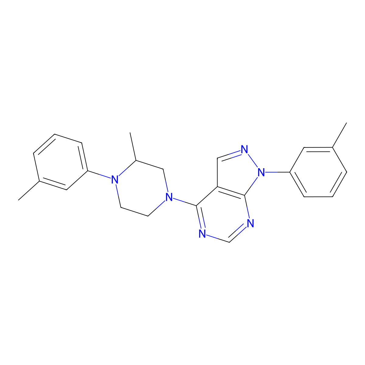 4-[3-methyl-4-(3-methylphenyl)piperazin-1-yl]-1-(3-methylphenyl)-1H-pyrazolo[3,4-d]pyrimidine molecular structure, CAS 393846-81-6