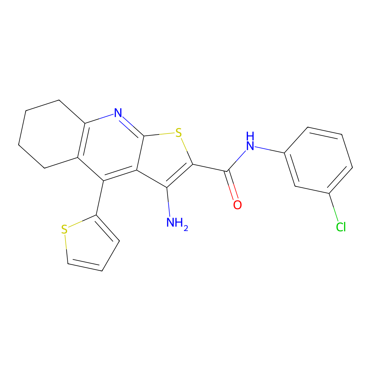 3-amino-N-(3-chlorophenyl)-4-thiophen-2-yl-5,6,7,8-tetrahydrothieno[2,3-b]quinoline-2-carboxamide molecular structure, CAS 393847-31-9