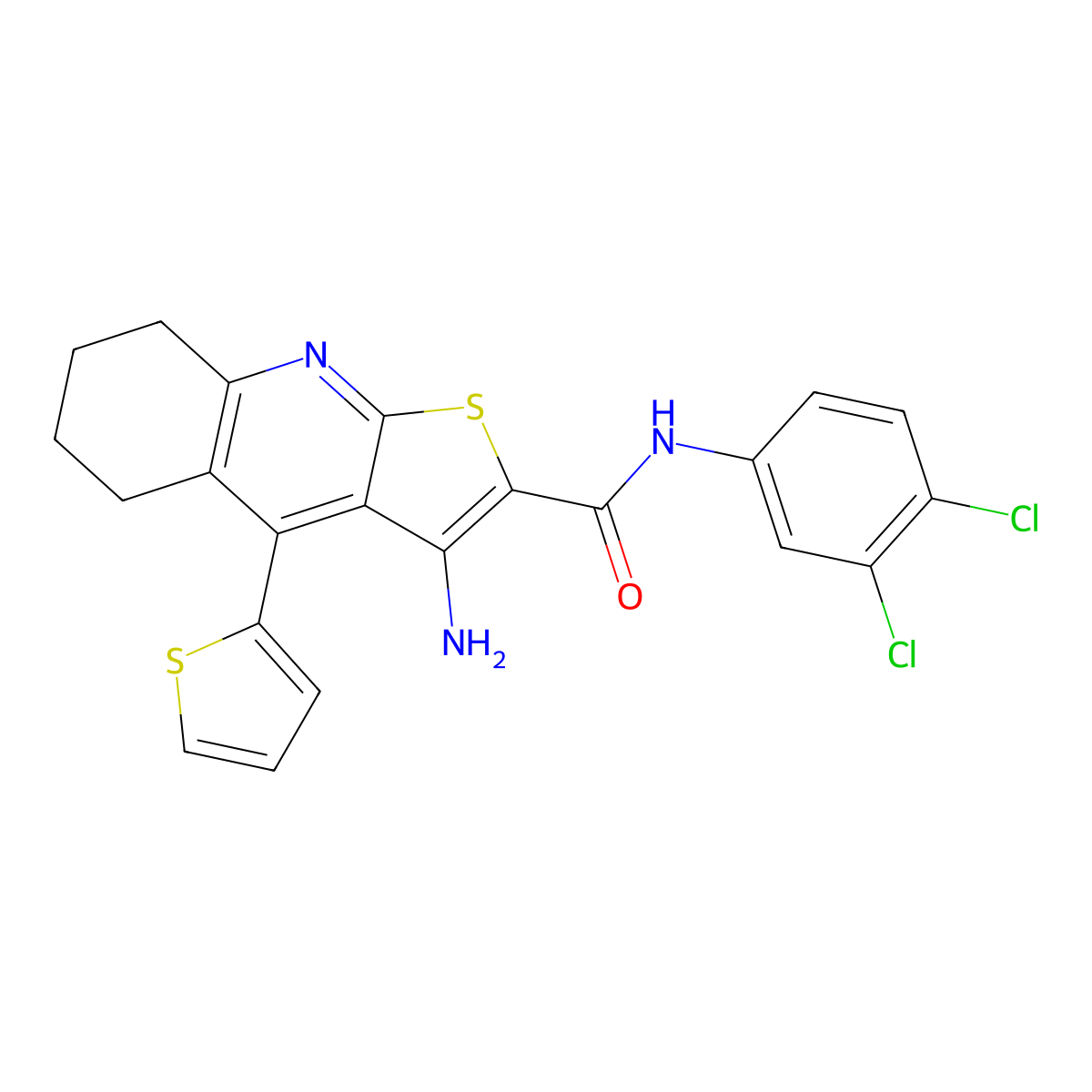 3-amino-N-(3,4-dichlorophenyl)-4-thiophen-2-yl-5,6,7,8-tetrahydrothieno[2,3-b]quinoline-2-carboxamide molecular structure, CAS 393847-51-3