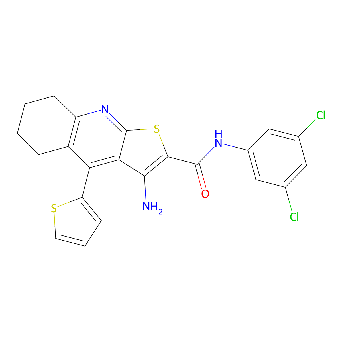 3-amino-N-(3,5-dichlorophenyl)-4-thiophen-2-yl-5,6,7,8-tetrahydrothieno[2,3-b]quinoline-2-carboxamide molecular structure, CAS 393847-53-5