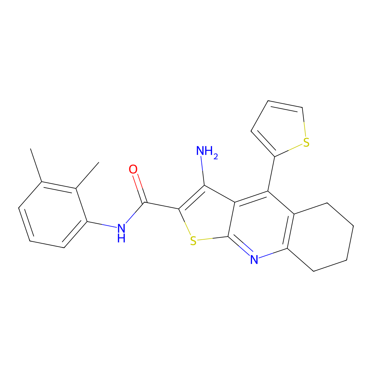 3-amino-N-(2,3-dimethylphenyl)-4-thiophen-2-yl-5,6,7,8-tetrahydrothieno[2,3-b]quinoline-2-carboxamide molecular structure, CAS 393847-55-7