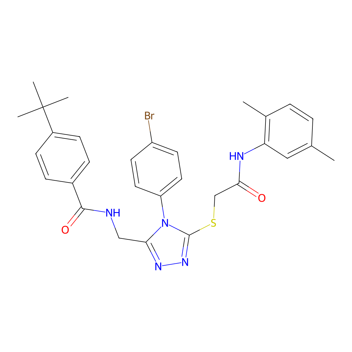 N-[[4-(4-bromophenyl)-5-[2-(2,5-dimethylanilino)-2-oxoethyl]sulfanyl-1,2,4-triazol-3-yl]methyl]-4-tert-butylbenzamide molecular structure, CAS 393870-56-9