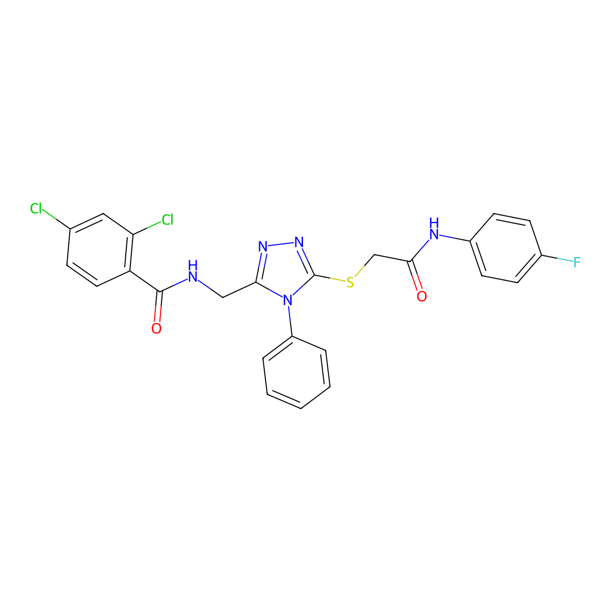 2,4-dichloro-N-[[5-[2-(4-fluoroanilino)-2-oxoethyl]sulfanyl-4-phenyl-1,2,4-triazol-3-yl]methyl]benzamide molecular structure, CAS 393871-03-9