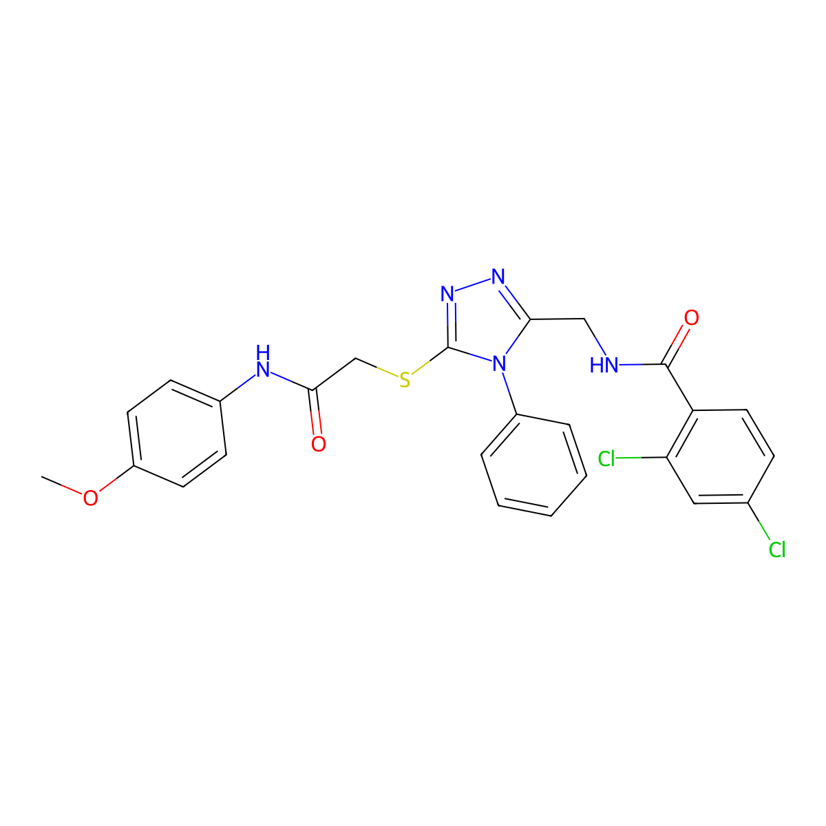2,4-dichloro-N-[[5-[2-(4-methoxyanilino)-2-oxoethyl]sulfanyl-4-phenyl-1,2,4-triazol-3-yl]methyl]benzamide molecular structure, CAS 393871-05-1