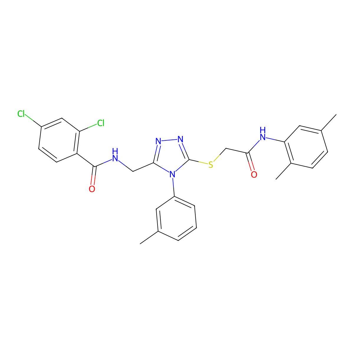 2,4-dichloro-N-((5-((2-((2,5-dimethylphenyl)amino)-2-oxoethyl)thio)-4-(m-tolyl)-4H-1,2,4-triazol-3-yl)methyl)benzamide molecular structure, CAS 393871-16-4