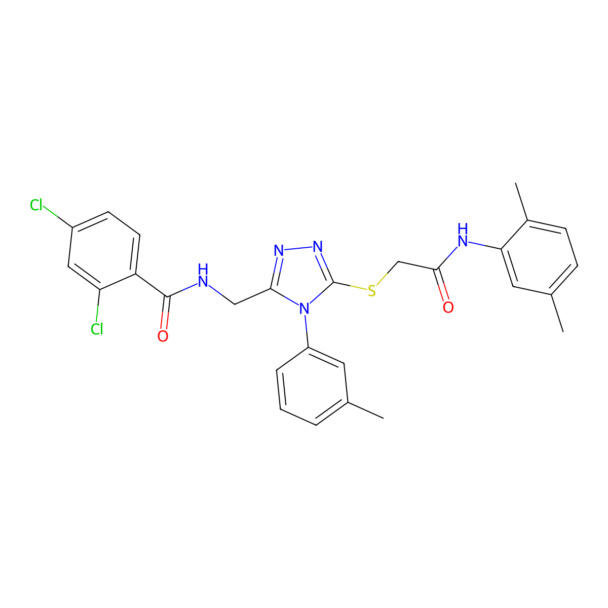 2,4-dichloro-N-((5-((2-((2,5-dimethylphenyl)amino)-2-oxoethyl)thio)-4-(m-tolyl)-4H-1,2,4-triazol-3-yl)methyl)benzamide molecular structure, CAS 393871-16-4