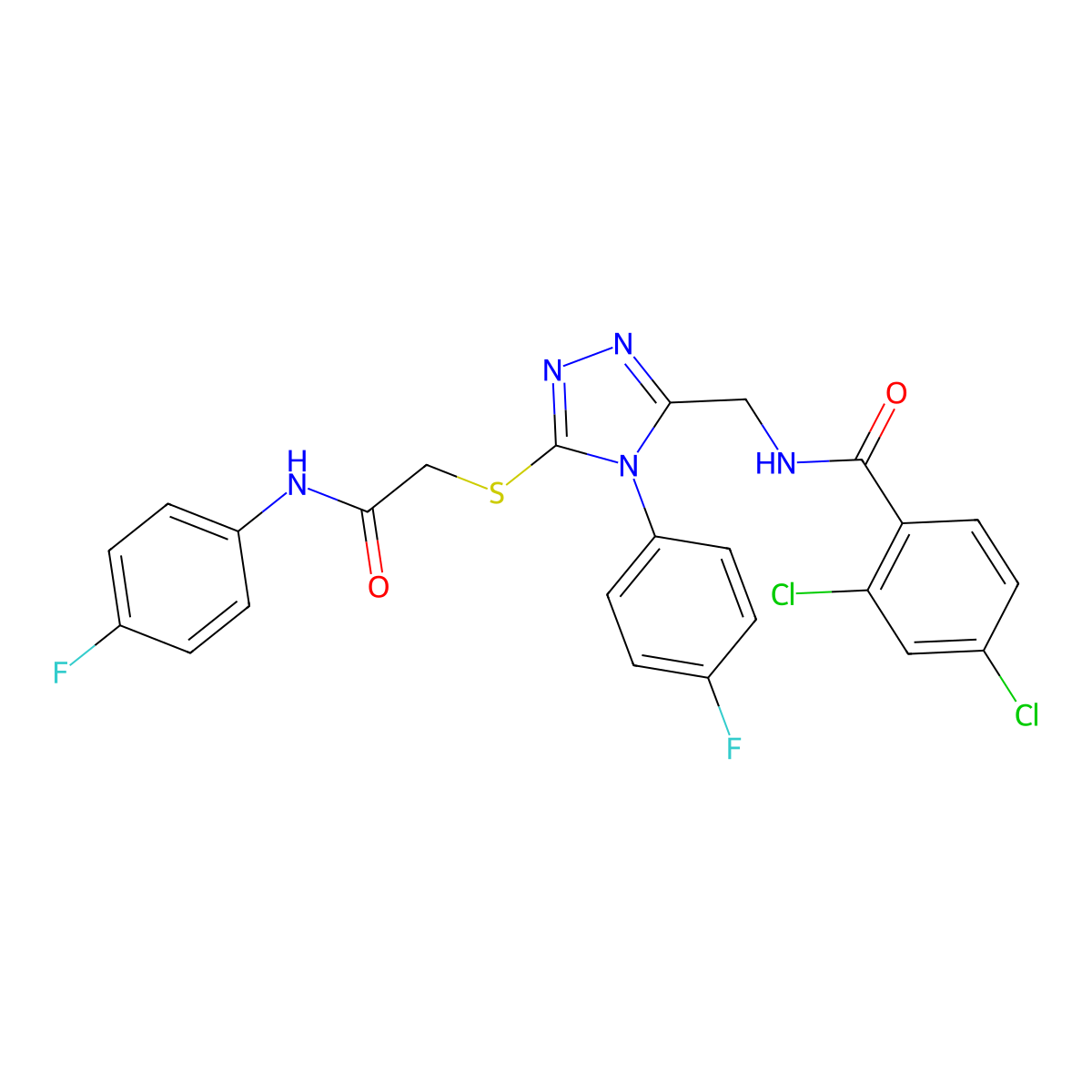 2,4-dichloro-N-[[5-[2-(4-fluoroanilino)-2-oxoethyl]sulfanyl-4-(4-fluorophenyl)-1,2,4-triazol-3-yl]methyl]benzamide molecular structure, CAS 393871-39-1