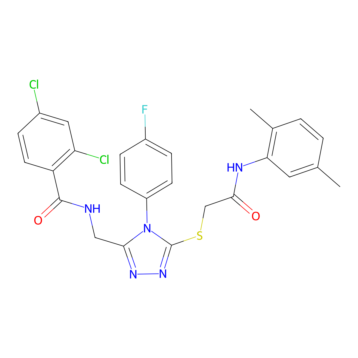 2,4-dichloro-N-((5-((2-((2,5-dimethylphenyl)amino)-2-oxoethyl)thio)-4-(4-fluorophenyl)-4H-1,2,4-triazol-3-yl)methyl)benzamide molecular structure, CAS 393871-40-4