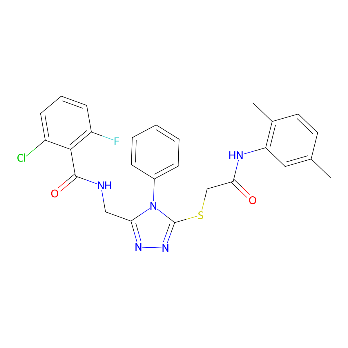 2-chloro-N-[[5-[2-(2,5-dimethylanilino)-2-oxoethyl]sulfanyl-4-phenyl-1,2,4-triazol-3-yl]methyl]-6-fluorobenzamide molecular structure, CAS 393871-76-6