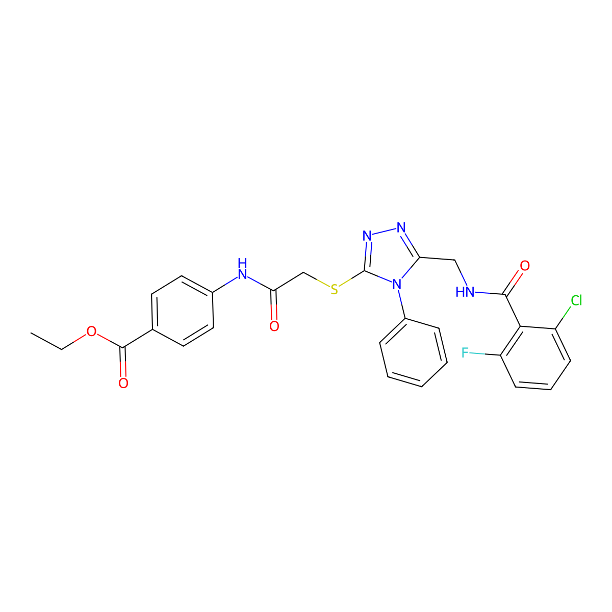 ethyl 4-(2-((5-((2-chloro-6-fluorobenzamido)methyl)-4-phenyl-4H-1,2,4-triazol-3-yl)thio)acetamido)benzoate molecular structure, CAS 393871-78-8
