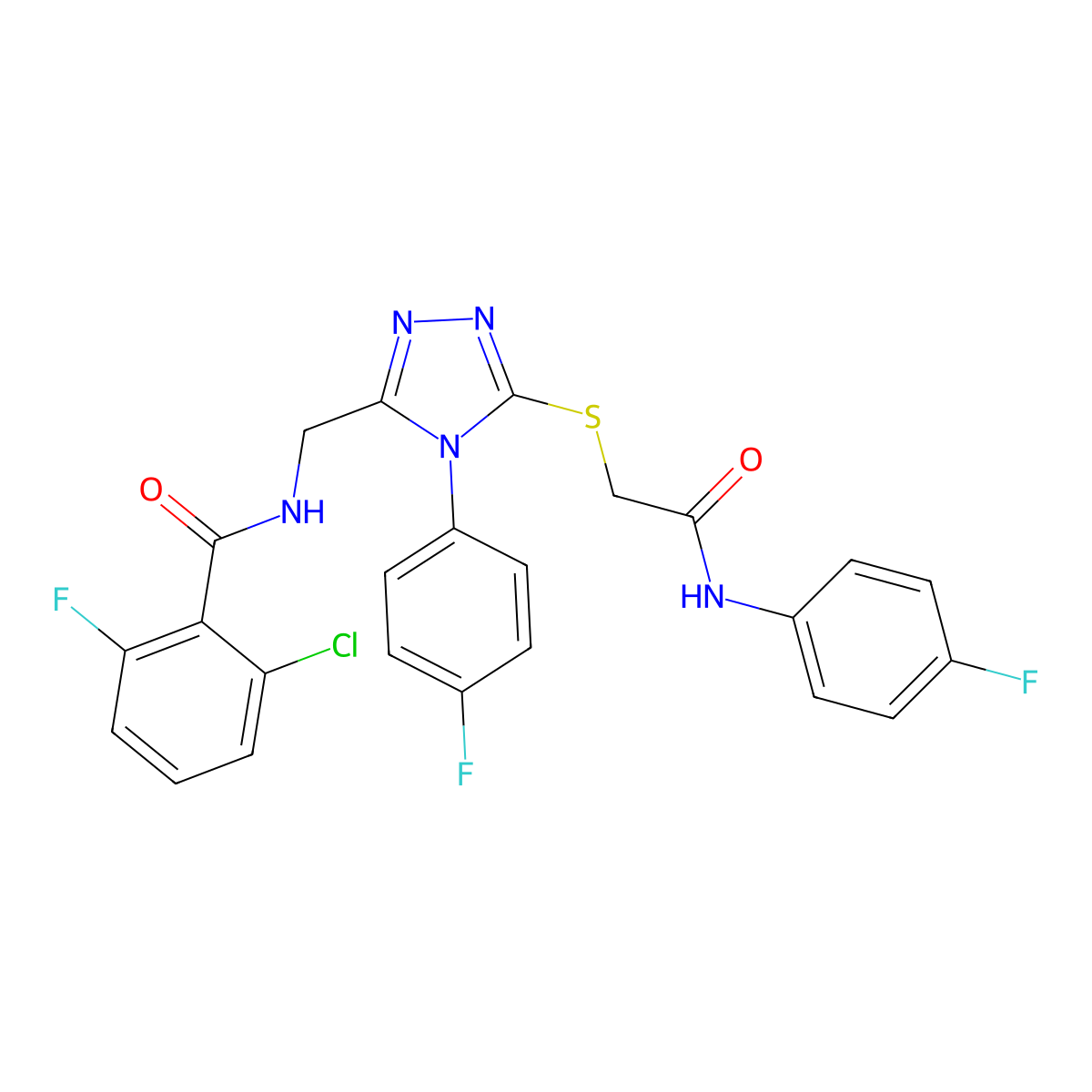 2-chloro-6-fluoro-N-((4-(4-fluorophenyl)-5-((2-((4-fluorophenyl)amino)-2-oxoethyl)thio)-4H-1,2,4-triazol-3-yl)methyl)benzamide molecular structure, CAS 393872-11-2