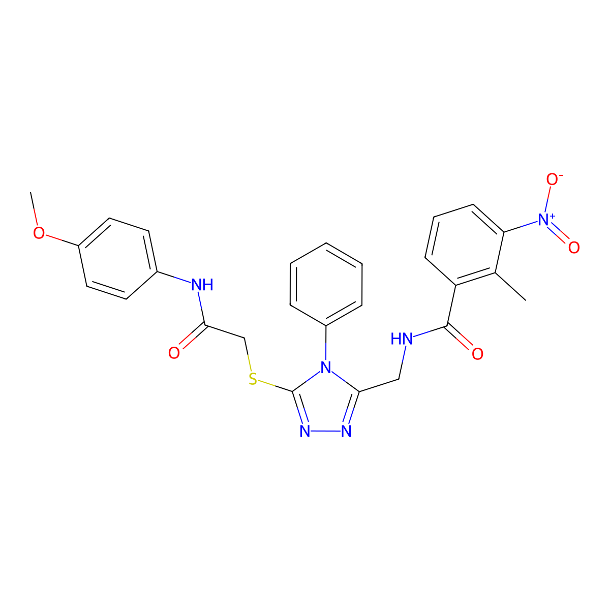 N-((5-((2-((4-methoxyphenyl)amino)-2-oxoethyl)thio)-4-phenyl-4H-1,2,4-triazol-3-yl)methyl)-2-methyl-3-nitrobenzamide molecular structure, CAS 393872-47-4