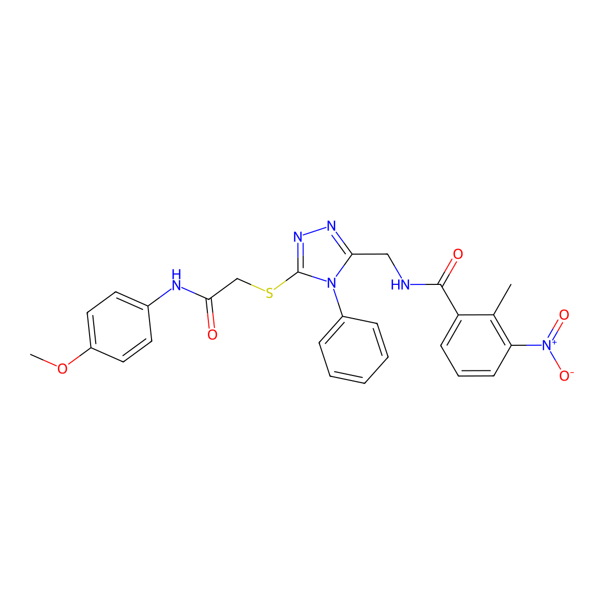 N-((5-((2-((4-methoxyphenyl)amino)-2-oxoethyl)thio)-4-phenyl-4H-1,2,4-triazol-3-yl)methyl)-2-methyl-3-nitrobenzamide molecular structure, CAS 393872-47-4