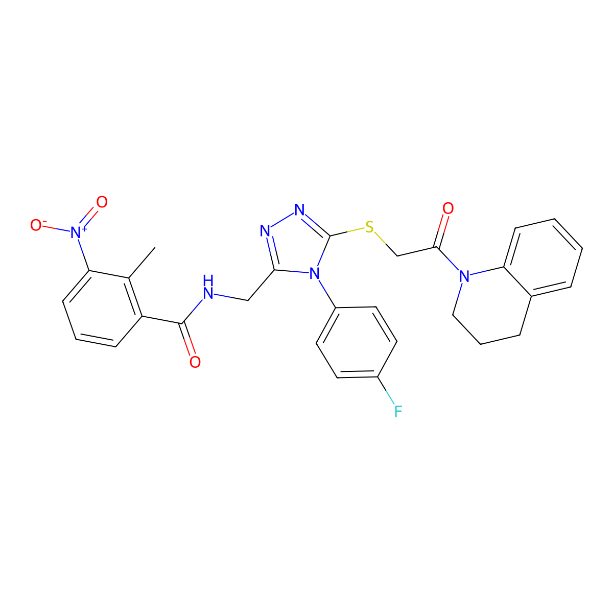N-((5-((2-(3,4-dihydroquinolin-1(2H)-yl)-2-oxoethyl)thio)-4-(4-fluorophenyl)-4H-1,2,4-triazol-3-yl)methyl)-2-methyl-3-nitrobenzamide molecular structure, CAS 393872-88-3