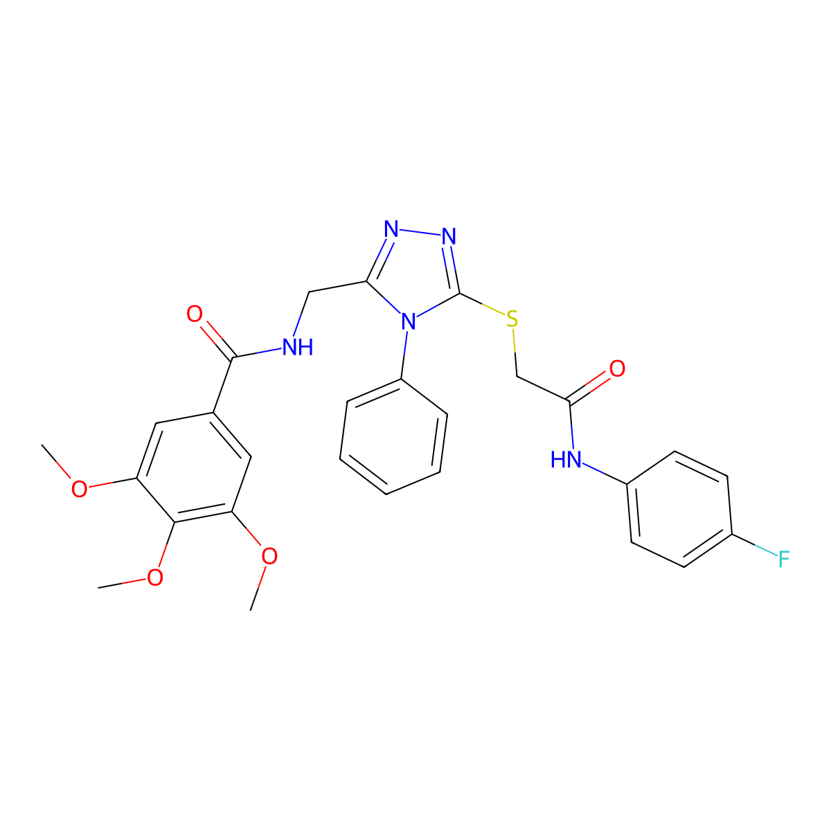 N-((5-((2-((4-fluorophenyl)amino)-2-oxoethyl)thio)-4-phenyl-4H-1,2,4-triazol-3-yl)methyl)-3,4,5-trimethoxybenzamide molecular structure, CAS 393873-14-8