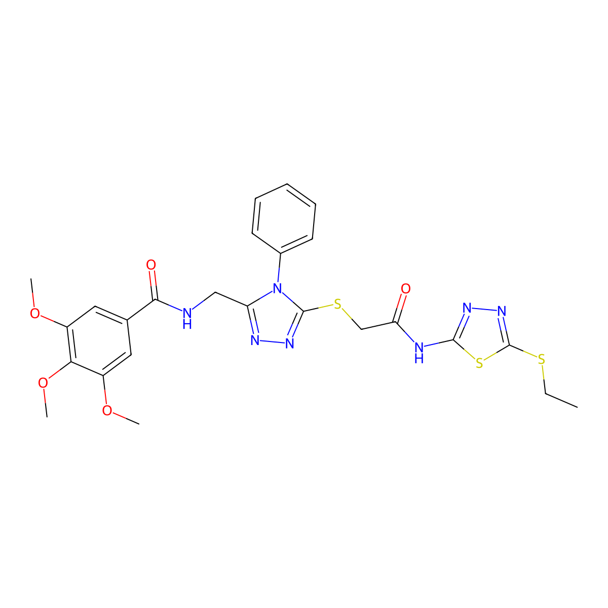 N-((5-((2-((5-(ethylthio)-1,3,4-thiadiazol-2-yl)amino)-2-oxoethyl)thio)-4-phenyl-4H-1,2,4-triazol-3-yl)methyl)-3,4,5-trimethoxybenzamide molecular structure, CAS 393873-21-7