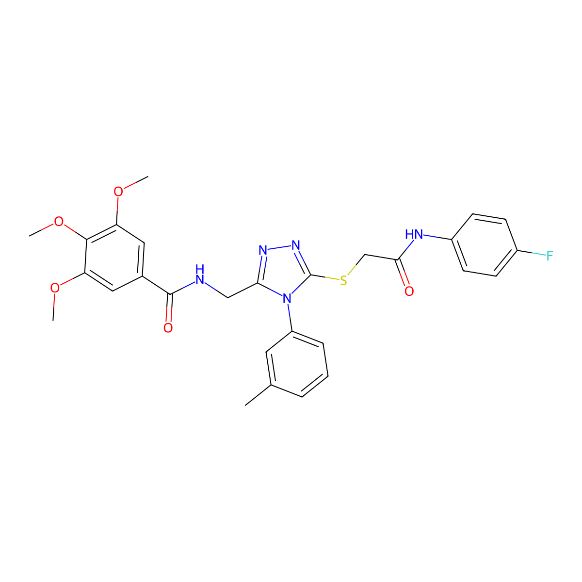 N-[[5-[2-(4-fluoroanilino)-2-oxoethyl]sulfanyl-4-(3-methylphenyl)-1,2,4-triazol-3-yl]methyl]-3,4,5-trimethoxybenzamide molecular structure, CAS 393873-26-2